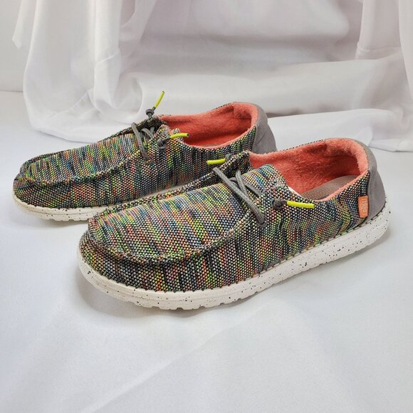 Hey Dude Womens Size 11 Wendy Sox Peacock Pink Multicolor Fabric Casual Shoes - Picture 3 of 10